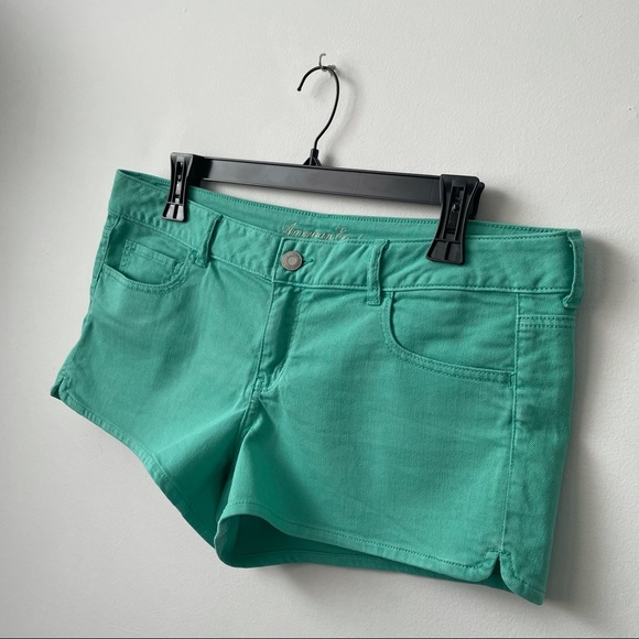 American Eagle Pastel Turquoise Denim Short Shorts - Picture 2 of 12